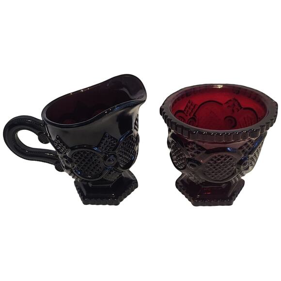 Vintage Avon Cape Cod 1876 Ruby Red Glass Sugar and Creamer Dish Set - Picture 5 of 5